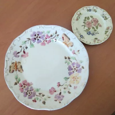 Zsolnay Hungry Hand Painted Butterfly & Flowers Plate + Miniature Plate Flowers • $45.95