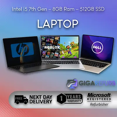 Fast Cheap Intel Core I5 7th Gen Windows 10 8GB RAM 512GB SSD WI-FI LAPTOP • £119.99