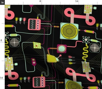 $16 • Buy Computer Machine Wires Speaker System Battery Spoonflower Fabric By The Yard