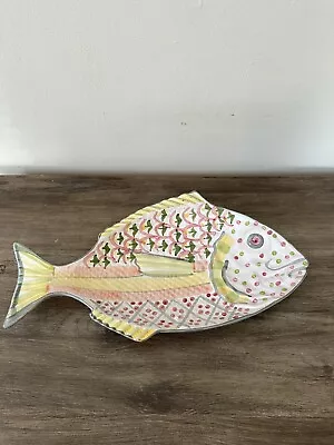 World Bazaar Terracotta Fish Platter Colorful Hand Painted 15 L • $16