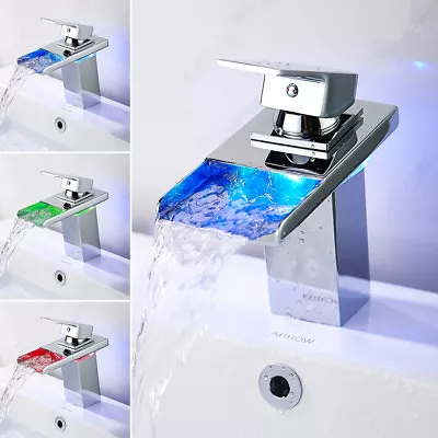 £38.99 • Buy LED Bathroom Basin Sink Tap Monobloc Mixer Taps Faucet Waterfall Chrome Brass
