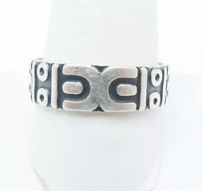 Mexico Sterling Silver ~6.5mm Wide Tribal Pattern Band Ring Size 11 • $9.95