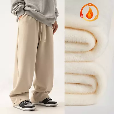 Mens Fleece Lined Sweatpants Wide Straight Leg Pants Casual Joggers Trousers • $40.49