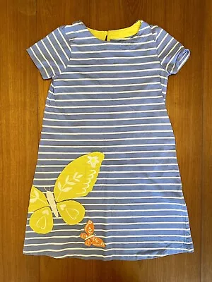 Girls 9-10 Years Mini Boden Blue White Striped Butterfly Dress Short Sleeve • $8