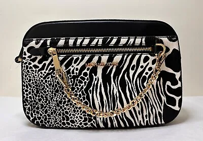 Michael Kors Jet Set Zebra Black Leather Calf Hair  Zip Chain Crossbody Bag • $109.98