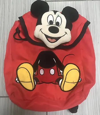 Disney Mickey Mouse Kids Toddler Red Backpack Bag Plush Head Bag Small • $9