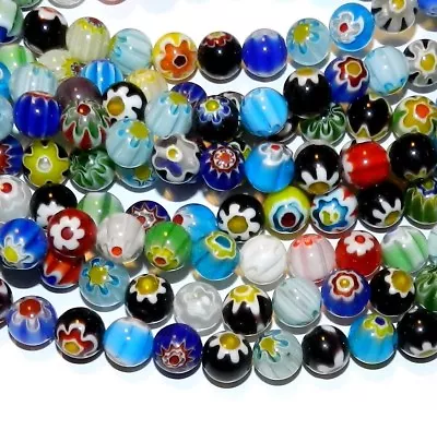 G1812 Assorted Mix Color Single Flower 10mm Round Millefiori Glass Beads 14   • $11.75