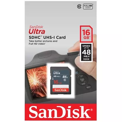 SanDisk Ultra 16 GB SDHC SDXC SD Class 10 48MB/s 320x Flash Memory Card Camera • $7.99