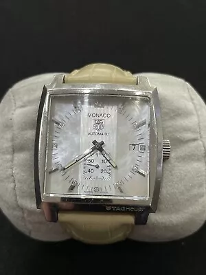 TAG Heuer Monaco WW2116 White Mother Of Pearl Diamond Dial Automatic Date Watch • $1495