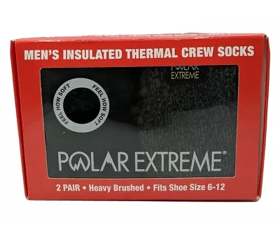 Polar Extreme Men's 2 Pair Thermal Insulated Fleece Crew Socks Black Charcoal • $19.99