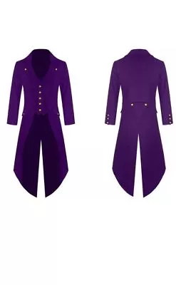 Men's Purple Handmade Steampunk Tailcoat Jacket Gothic Victorian Coat S-6XL • £14.99