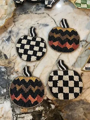 NIP Mackenzie-Childs Beaded Pumpkin Coasters.  Courtly Check & Chevron NIP. • $49.99