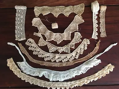 ANTIQUE VTG Lot Beige & White CROCHET LACE Trim & Border Crafts Pillows Dolls • $20