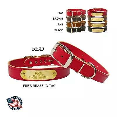 Warner Cumberland Leather Dog Collar Red 1  X 25  Free Engraved Brass Id Tag • $21.95