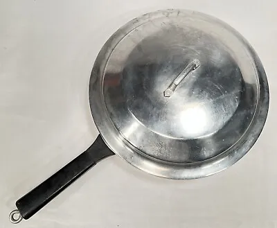 Vintage MIRACLE MAID 11.5” Cast Aluminum Skillet Frying Pan Wooden Handle Lid • $24.99