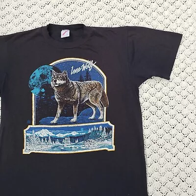 Vtg Lone Wolf Pack Growling Graphic Short Sleeve Single Stitch T Shirt - Large • $24.97