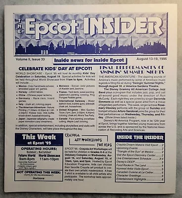 Rare Aug 1995 Disney Wdw Epcot Insider Entertainment Program Info Brochure • $9.99
