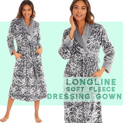 Ladies Plush Fleece Robe Long Dressing Gown Sizes 12 14 16 18 20 22 24 XS To 3XL • £19.99