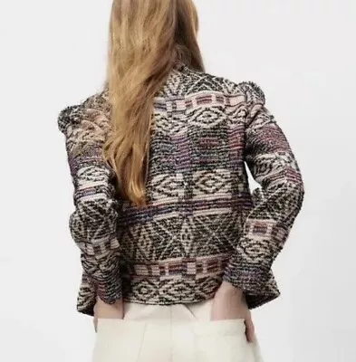 Zara Aztec Tweed Wool Southwestern Boho Isabel Marant Jacket Blazer Size L 12 • $75.71