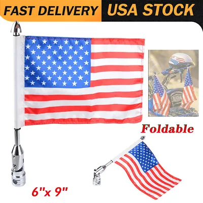 Motorcycle Flag Pole Mount 6x9  Flag American USA Luggage Rack Mount For Yamaha • $21.87