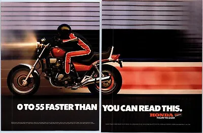 Honda V65 Motorcycle Red Faster Than Your Can Read 2pg 1986 Print Ad 8 W X 11  • $12.99