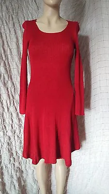 Zuza Bart Red 100% Linen Knitted Long Sleeve Dress Size S • £132