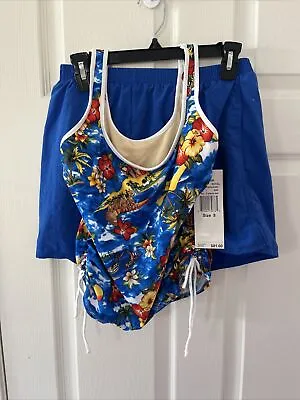 Women’s Two Piece Bathing Suit Tankini Top With Shorts With Liner Blue Size 8￼ • $59