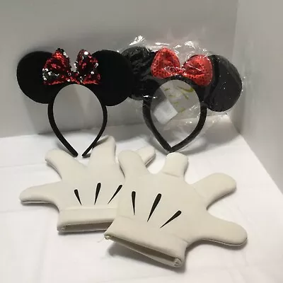2 Disney Minnie Mouse Ears Headband And White Gloves Costume Accessories Read • $12.95