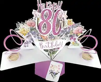 80th Birthday Pop Up 3D Card Keepsake Flower Female Mum Grandma Gran Aunt Friend • £6.89