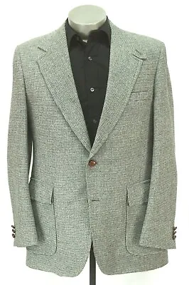 Vintage 70s Mens Gray Nailhead TWEED HACKING Jacket Sport Suit Coat Wool 44 L • $45.49