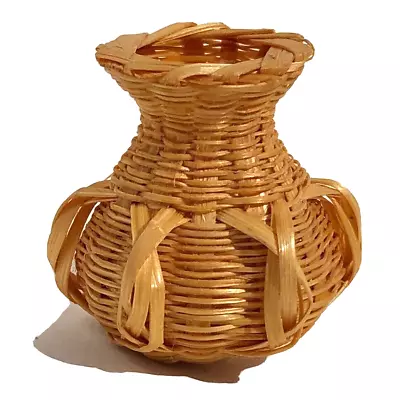 Dollhouse Miniature Basket Vase Handmade Woven Bamboo Wicker Natural Color • $7.99