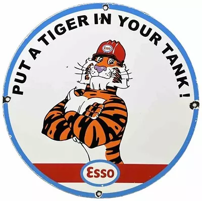 Vintage Esso Gasoline Porcelain Sign Put A Tiger In Your Tank Gas Oil Pump Plate • $116.38