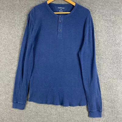 Country Road Shirt Mens Medium Blue Waffle Knit Henley Neck Regular Fit Adult • $19.95