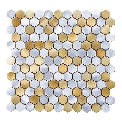 White Calacatta Marble Gold Metallic 1  Hexagon Mosaic Tile Kitchen Backsplash • $189.90