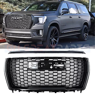$445.25 • Buy Fits 2021-2023 GMC Yukon/Yukon XL Denali Front Grille & Hood Molding Gloss Black