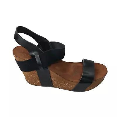 MIA Java Sandal Wedge Platform Heel Women Size 8.5 M Black Faux Leather • $25.50