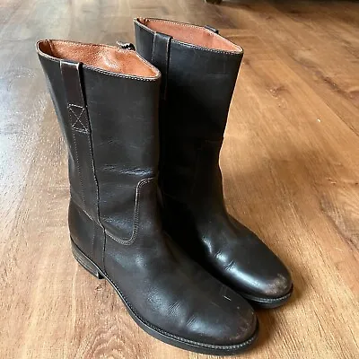 J. Crew Mid-Calf Boots Women's 8 Black Leather Classic Riding Pull On • $34.97
