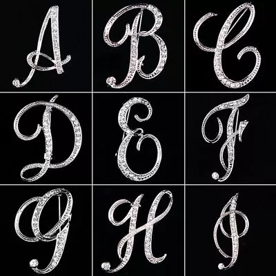 £4.36 • Buy Rhinestone Clip Initial Lapel Pin 26 English Letters Crystal Letter Brooch