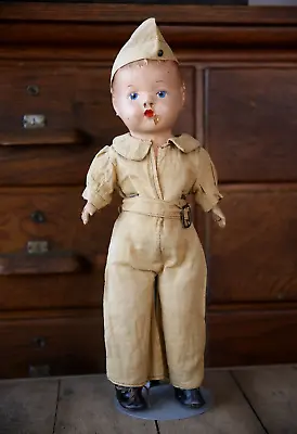 Vintage WW2 Dough Boy Military Soldier Composition Doll With Hat And Uniform • $178.75