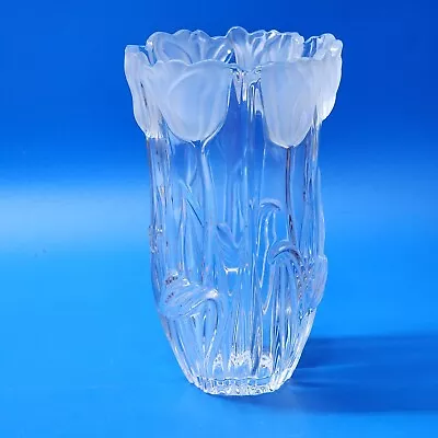 Beautiful MIKASA 8  Frosted Tulip CRYSTAL Vase - Made In Germany - SHIPS FREE • $34.79