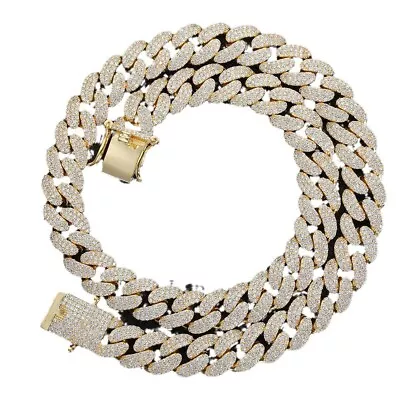 14K Gold 12mm Moissanite Hip Pop Bracelet Necklace Cuban Chain Link Fashion Gift • $103
