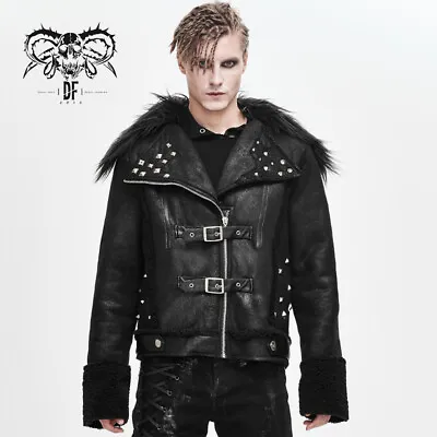 Men's Punk Rock Fur Collar Coat Street Type Cool Loose Locomotive Leather Jacket • $123.75