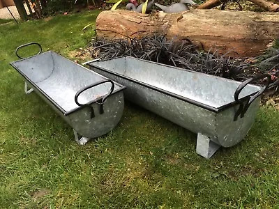 2X Trough Vintage Style Grey Zinc Galvanised Metal Garden Planter Flower Tub Pot • £48.50