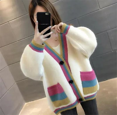 Trendy Sweater Coat Fall Winter New Women Korean V Neck Loose Knitwear Cardigan • $42.77