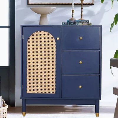 Storage Cabinet Rattan Accent Display Cabinet With Doors&Drawers Modern Buffet • $189.99