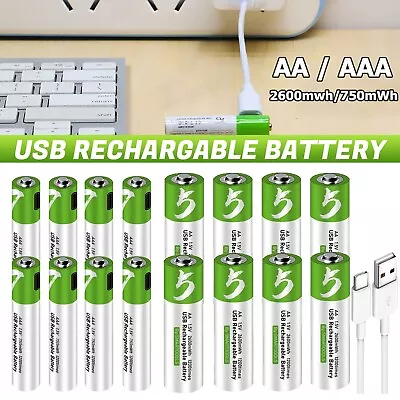 1.5V USB Li-ion AA / AAA Rechargeable Batteries Lithium Battery Type-C Cable Lot • $7.99