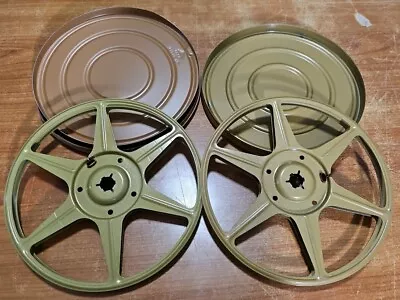 Vintage Pair Of Super 8mm 7” 400ft. Matching Metal Gold Movie Film Reels In Cans • $19.95