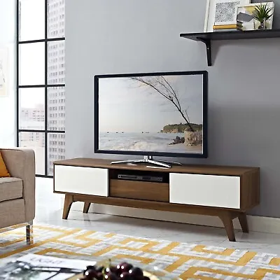 Modway Mid-Century Modern Wood 59  TV Stand Media Center Console In Walnut White • $202.57