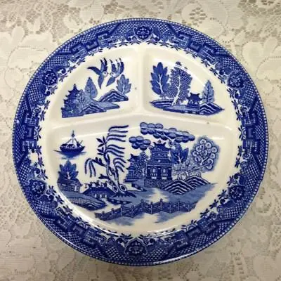 Vintage  Rare Moriyama Occupied Japan Blue Willow Grill Plate 10in D • $39.95