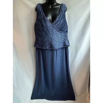 Montage By Mon Cheri Navy Long Cocktail Gown Plus Size 2X Beaded Wedding Mother • $125